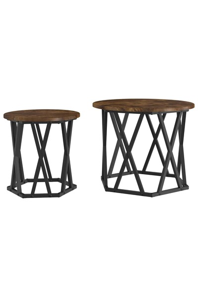 vidaxl Masă laterală 2 pcs Stejar fumuriu Lemn ingineresc și oțel