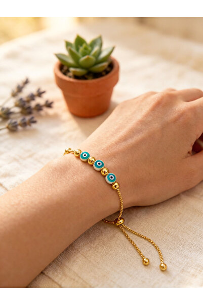 HANK Nazar Beaded Gold Bracelet Adjustable Stylish Bijouterie