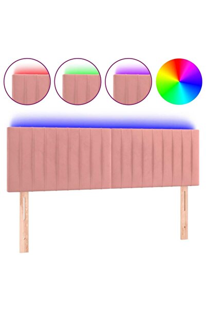vidaxl Tăblie de pat cu LED, roz, 144x5x78/88 cm, catifea