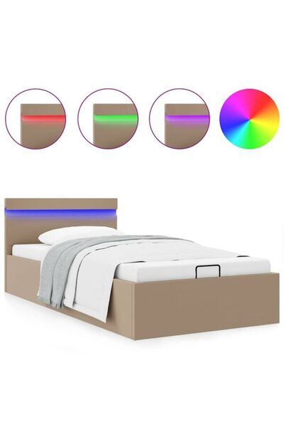 vidaxl Cadru de pat hidraulic cu LED, cappuccino, 90 x 200 cm - piele
