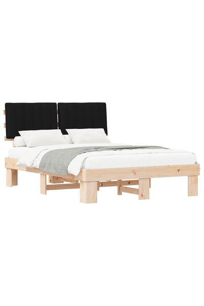 vidaxl Cadru de pat cu tăblie tapițată cu headboard Negru 135 x 190 cm