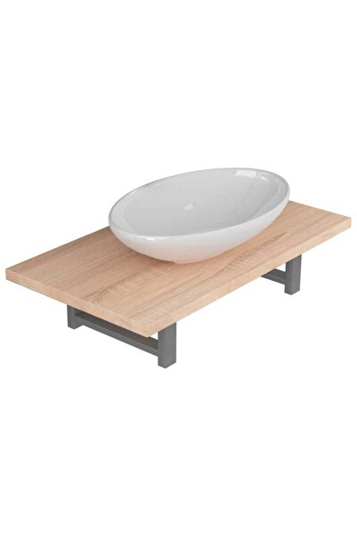 vidaxl Set mobilier de baie din două piese, stejar, ceramică