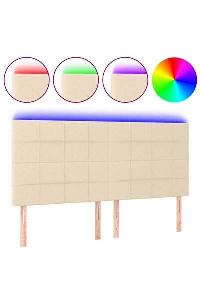 vidaxl Tăblie de pat cu LED, crem, 200x5x118/128 cm, textil