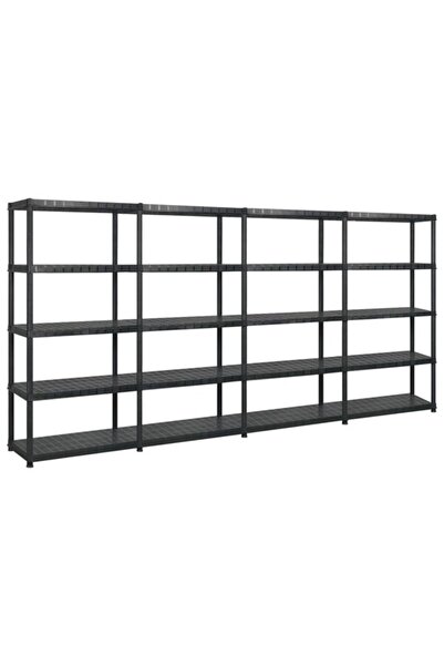 vidaxl Raft de depozitare cu 5 polițe, negru, 340 x 40 x 185 cm, plastic