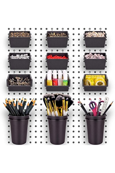 Arabest 12 Pack Pegboard Bins,Pegboard Cups with Hooks,Organizer Accessory fo...