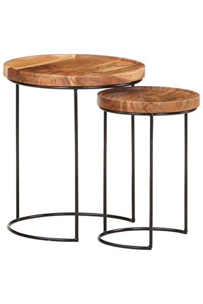 vidaxl Set măsuțe de cafea, 2 piese, lemn masiv de acacia/oțel