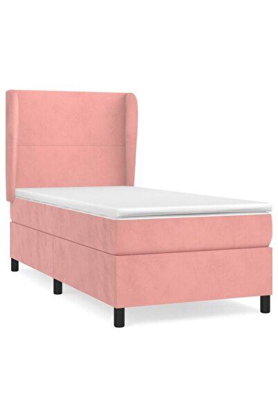 vidaxl Pat boxspring cu saltea, roz, 90 x 200 cm, catifea