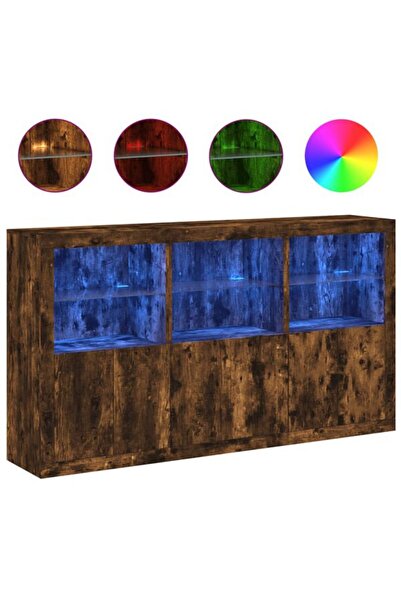 vidaxl Comodă cu lumini LED, stejar afumat, 181,5 x 37 x 100 cm