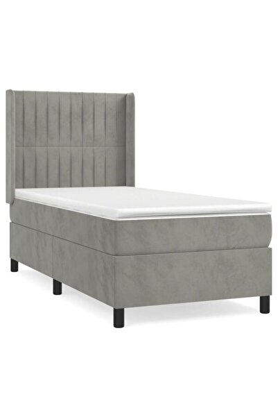 vidaxl Pat continental cu saltea, gri deschis, 80 x 200 cm, catifea
