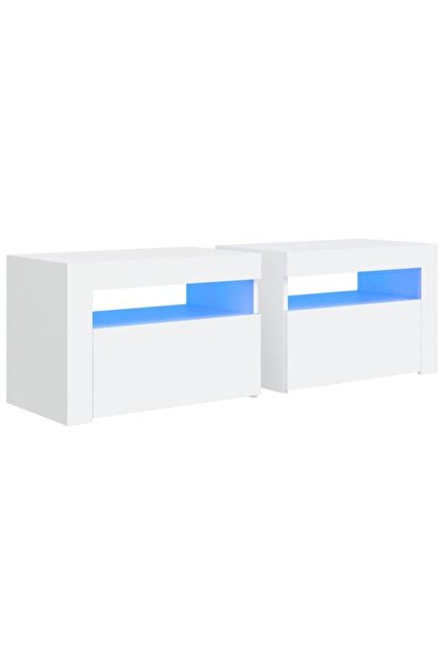 vidaxl Noptiere LED, 2 bucăți, albe, 60 x 35 x 40 cm