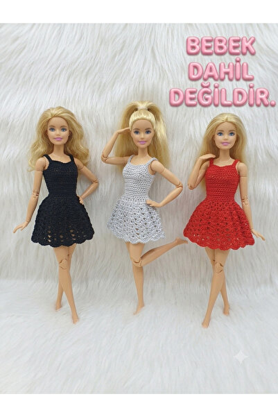 HAPPY HANDMADE Dress/3-Piece Outfit/Grey/Black/Red Glitter Dress/Doll Dress/C...