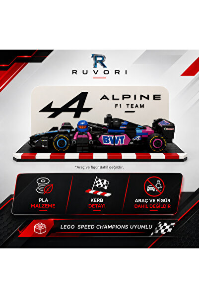 RUVORI Lego Speed Champions F1 Araç Sergileme Standı - Alpine Takım Dekoru