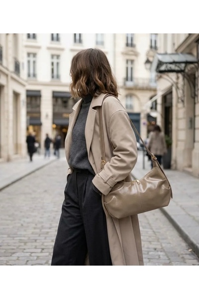 MİSSBAG Taupe Gold Detaylı Baguette Omuz Çantası