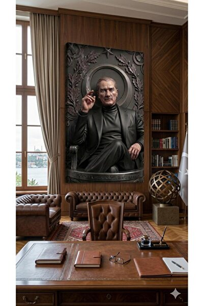 zeyrada Premium 3D Kabartma Görünümlü Atatürk Modern Dekorasyon Kanvas Tablo ...