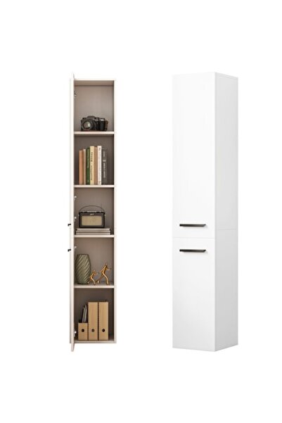 Muvu Bibliotecă modernă albă, înaltă, tip coloană, stil loft, cu încuietoare ...