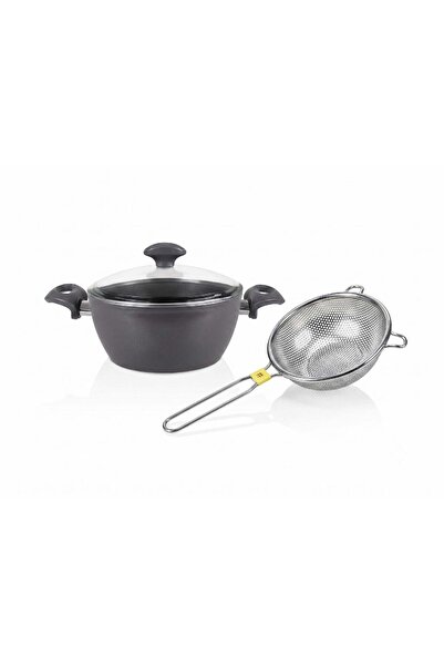 FALEZ 20 cm Ceramic Pot and Altabi Stainless Steel Rice Strainer 15 cm