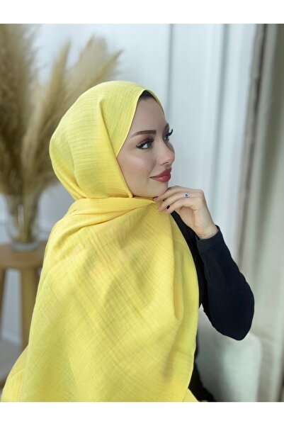 Noyan Scarfs %100 Doğal Pamuk Müslin Şal Tereyağ Sarısı