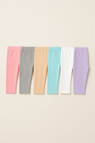 BUTİK1AVM Girl's Knee Length Capri Leggings 6 Pieces/Pastel Colors Cotton for...