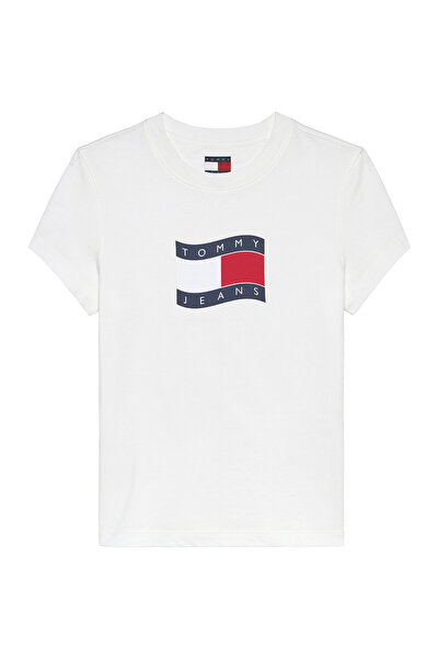 Tommy Jeans Ekru Kadın T-Shirt TJW SLIM WAVY FLAG TEE EXT