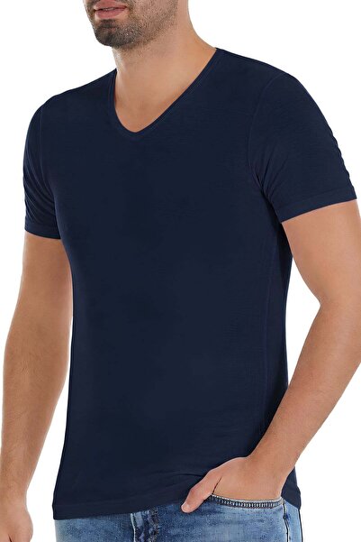 YILDIZ Bamboo V-Neck Men's T-Shirt Navy Blue