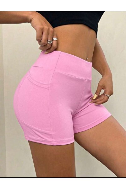 MAROVOAY High Waist Gathering Effect Mini Sports Shorts Leggings with Pockets