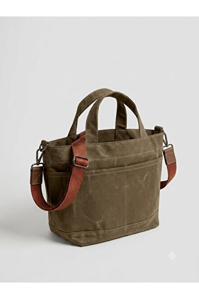MANDOSİ Waxed Canvas Small Size Daily Practical Use Multi-Pocket Hand and Sho...