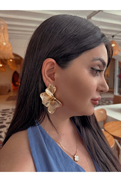 MOD10 Helen jewelry yaprak motif gold tırtıklı marka model Çelik küpe