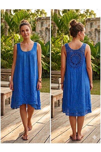 AYASOFYA OTANTIK Women's Italian Dantrl Detailed Strap Midi Dress