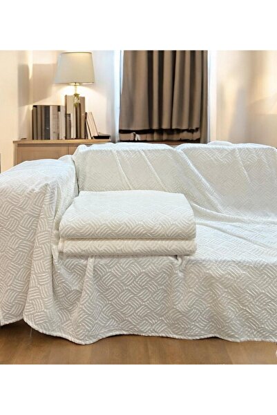 Linea Home Αντιολισθητικό βελούδινο ριχτάρι rafles εκρου για τετραθέσιο καναπ...