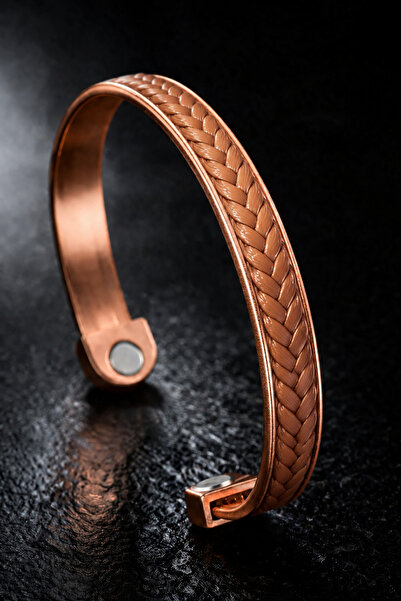 İyyaKee Men's and Women's Copper Bracelet with Leather Weave on Top and Magne...
