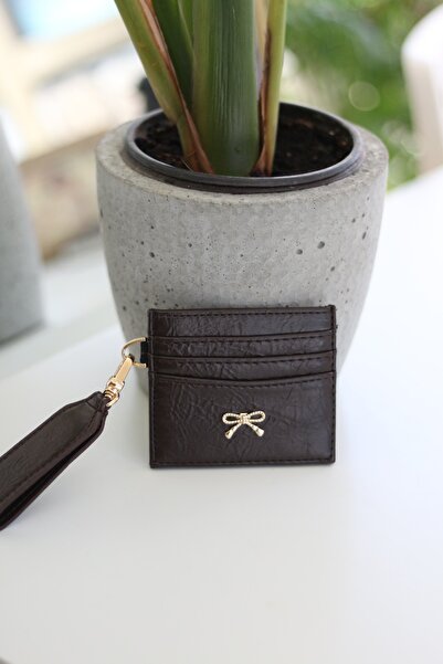 Moom Bag Дамски ключодържател-калъф за карти в горчиво кафяво с панделка