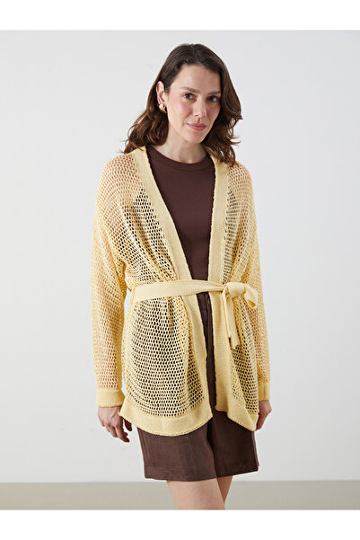 LC Waikiki Shawl Roba Collar Openwork Women's Knitwear Cardigan for Style Ent...