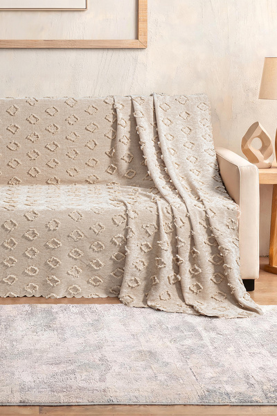 Zühre Home Back-Covering Sofa Cover |   Self-Embossed Geometric Patterned |  ...