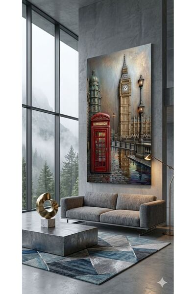 zeyrada Premium 3D Efektli Özel Tasarım Londra Manzaralı Kanvas Tablo Ev Ofis...