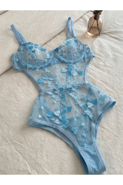 FeraShowroom Kalp Desenli Transparan Bodysuit
