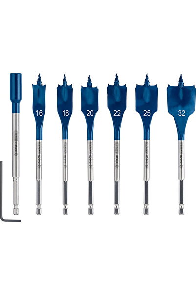 Bosch Top Bottom Set of 7 flat wood drill bits, 16/18/20/22/25/32 mm