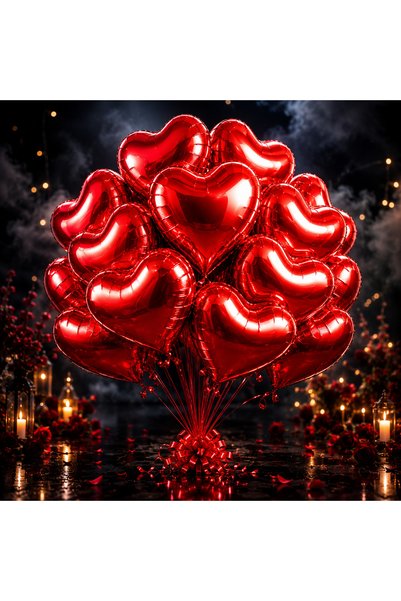 Kuzey Vip Quality 70 cm Balloon 39 Pieces Red Heart Foil Balloon Shiny Metallic Large Size 70cm Heart Balloon