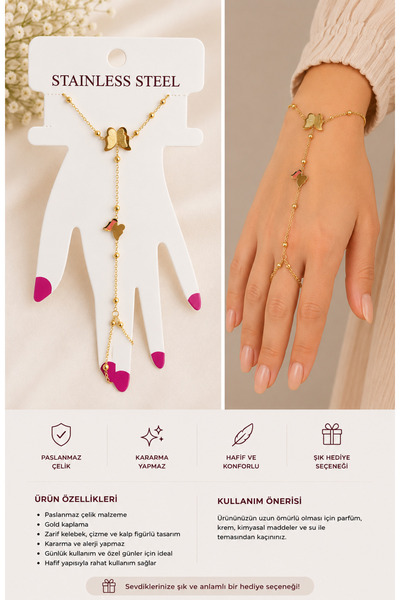 MAQYA KOZMETİK Stainless Steel Shahmeran Bracelet with Butterfly Detail Adjus...