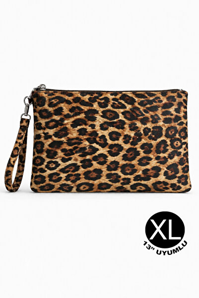 MONAAR Leopar Desenli Süngerli 13inch Tablet Çantası