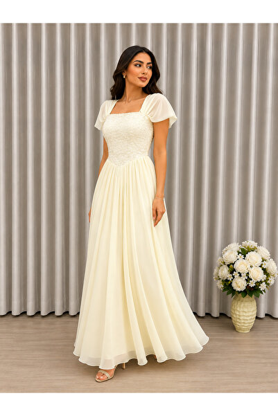 Verona Elegant Beaded Pleated Long Evening Gown –