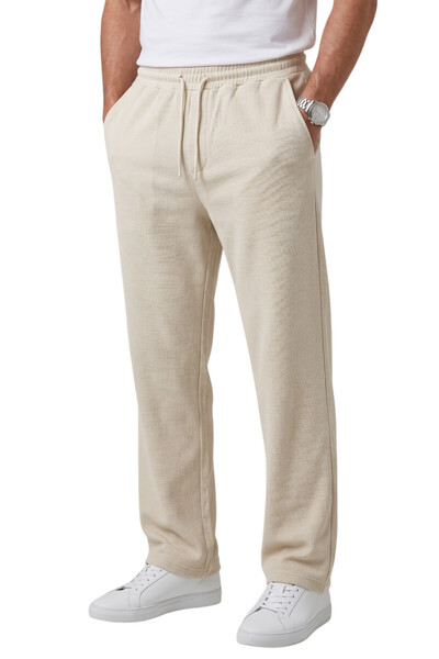Rizz up Beige Baggy Style Lycra Elastic Drawstring Men's Sports Trousers 2600262