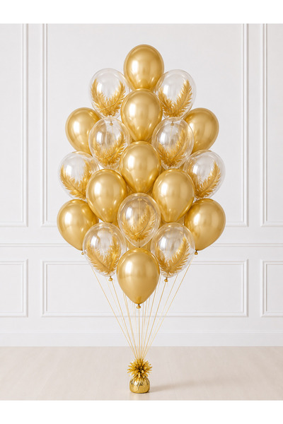 Balonsan Chrome Gold Transparent Gold Balloon Feathered Themed Balloon Bundle...