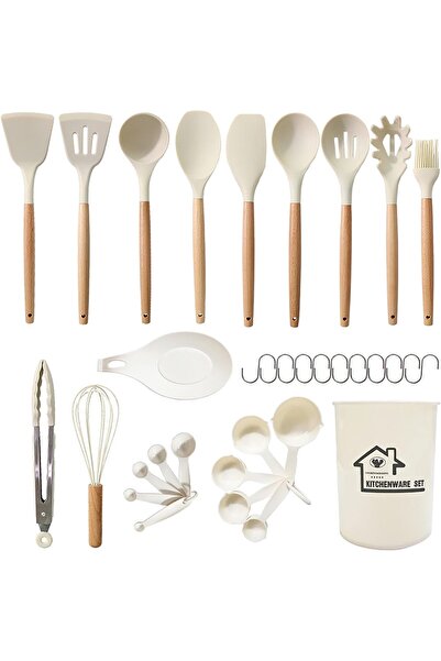 ALMEKAQUZ 33 PCs Kitchen Utensils Set, Wooden Handle,Silicone Nonstick Heat R...
