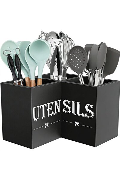 EXRP Extra Large Kitchen Utensils Holder with 3 Compartments, Corner Utensil ...