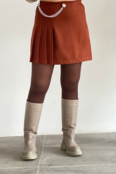 yb yağmur butik Side Pleated Skirt with Chain Accessory
