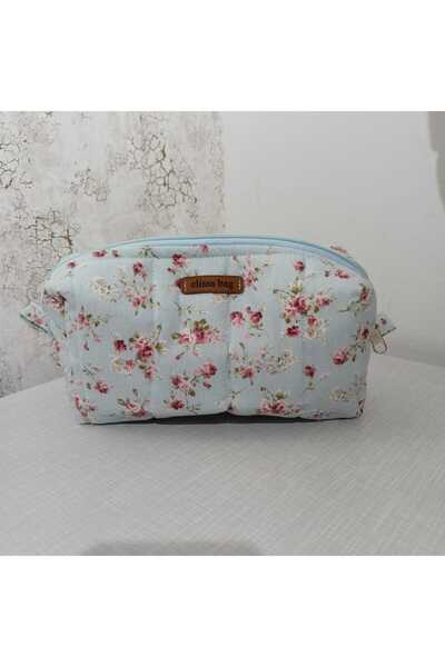Elisss Design Women's Floral Patterned Makeup Bag Blue Fluffy Bag Organizer, ...