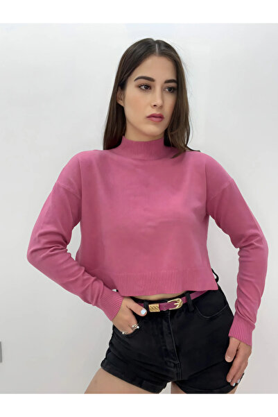 diğer1234 Γυναικεία Crop Μπλούζα Με Όρθιο Γιακά Ροζ One Sıze — onesize