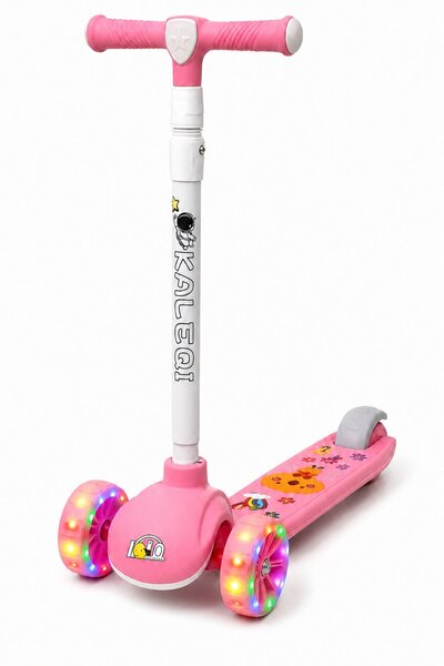 DAT Pink 3 Wheel Kids Scooter with LED Light Up Wheels, Height Adjustable, Br...