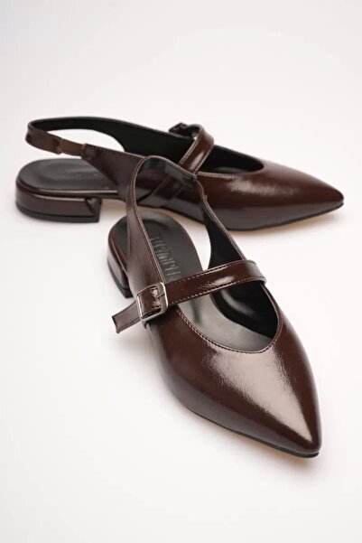 Leyan Butik Women's Bitter Brown Patent Leather 2cm Short Heeled Casual Shoes...