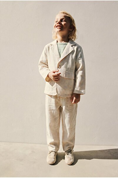 Magu Boy's Linen Ecru Jacket and Pants Set